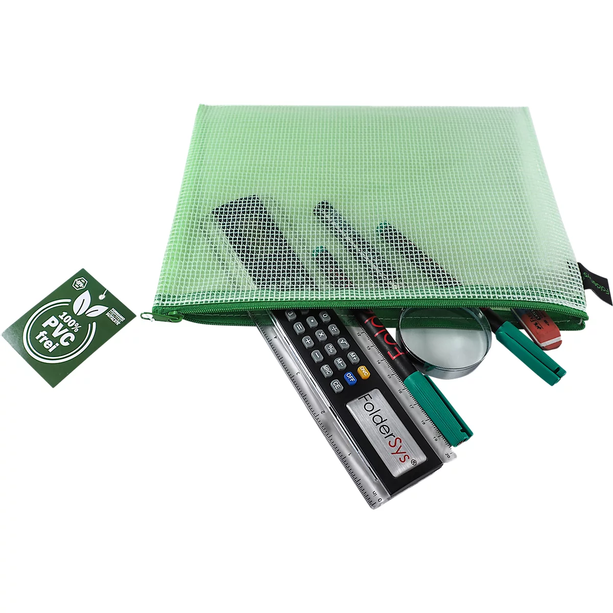 Ritssluiting FolderSys, A5, dikte 0,20 mm, B 254 x H 200 mm, PVC-vrije folie, groen-transparant