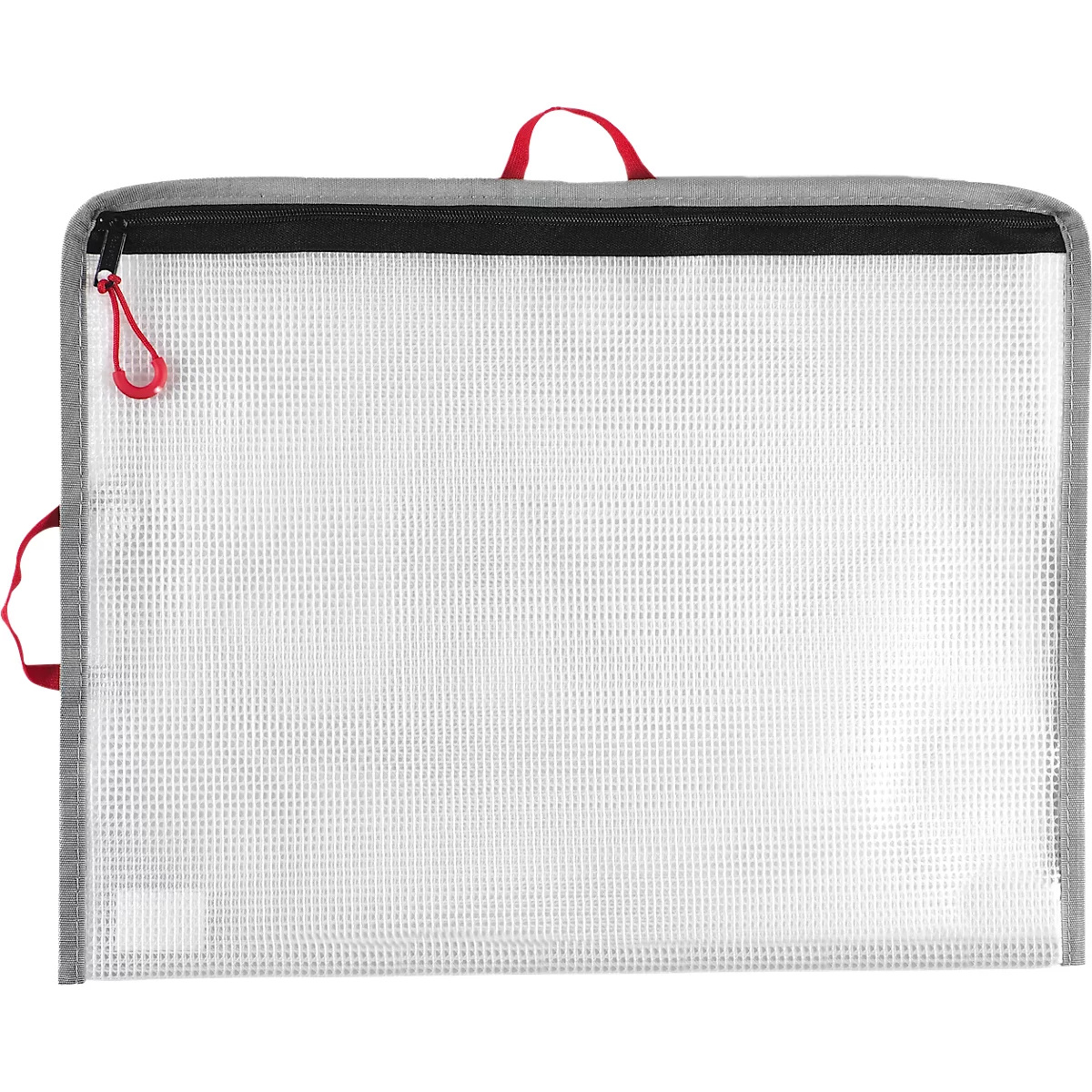 Ritszak FolderSys Bungee-Bag, A4, 0,20 mm, koord/lint/lussen, B 355 x H 275 mm, PVC-vrije folie, transparant-rood-grijs-zwart