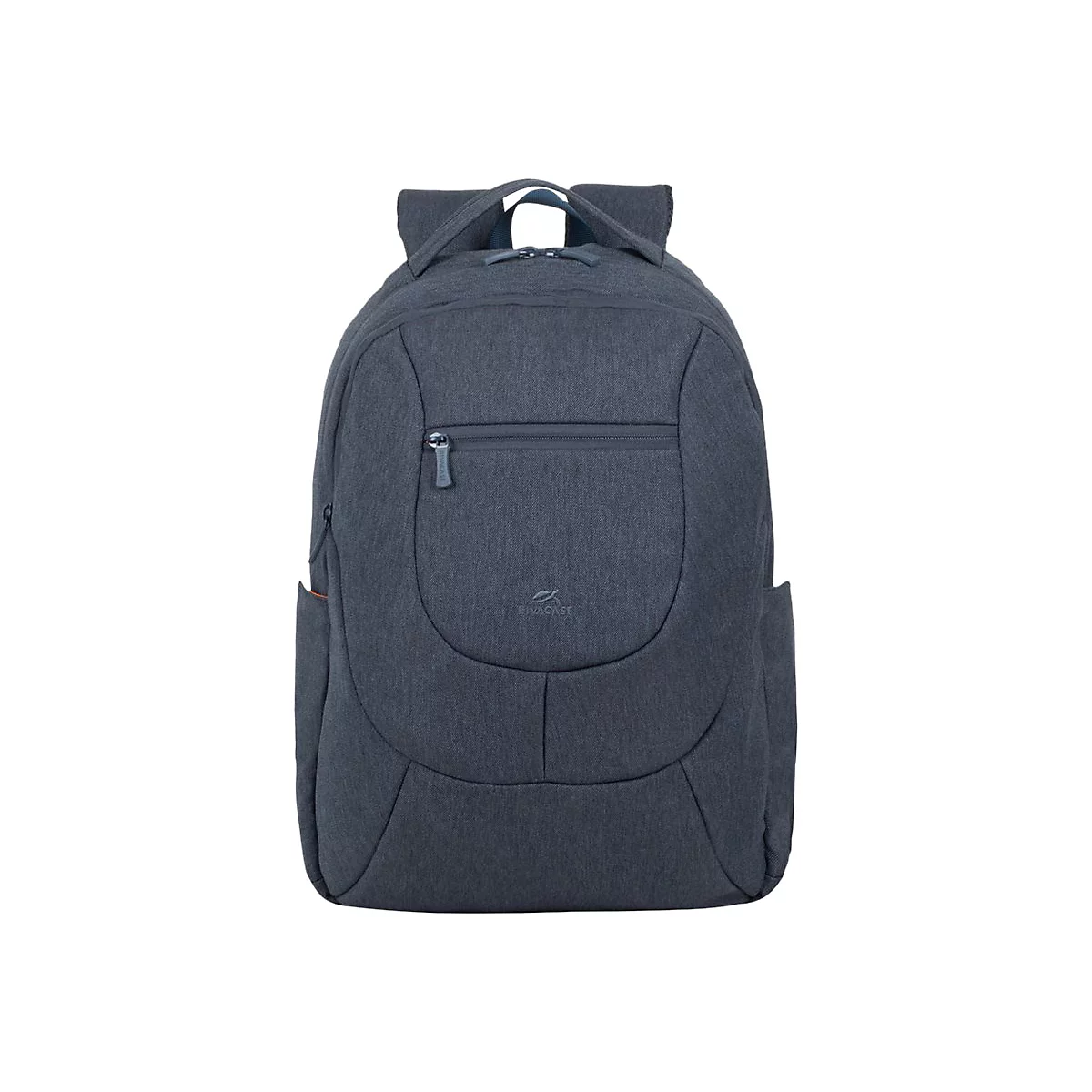 Dunkelblauer Rucksack mit ReiÃŸverschluss-Taschen und Tragegriff auf weiÃŸem Hintergrund.