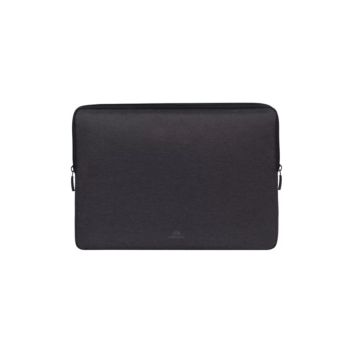 Dunkelgraue Laptoptasche mit ReiÃŸverschluss. Logo am unteren Rand.