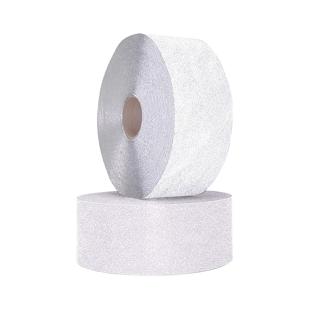Two rolls of white fabric on a white background. The upper roll rests slightly on the lower one.