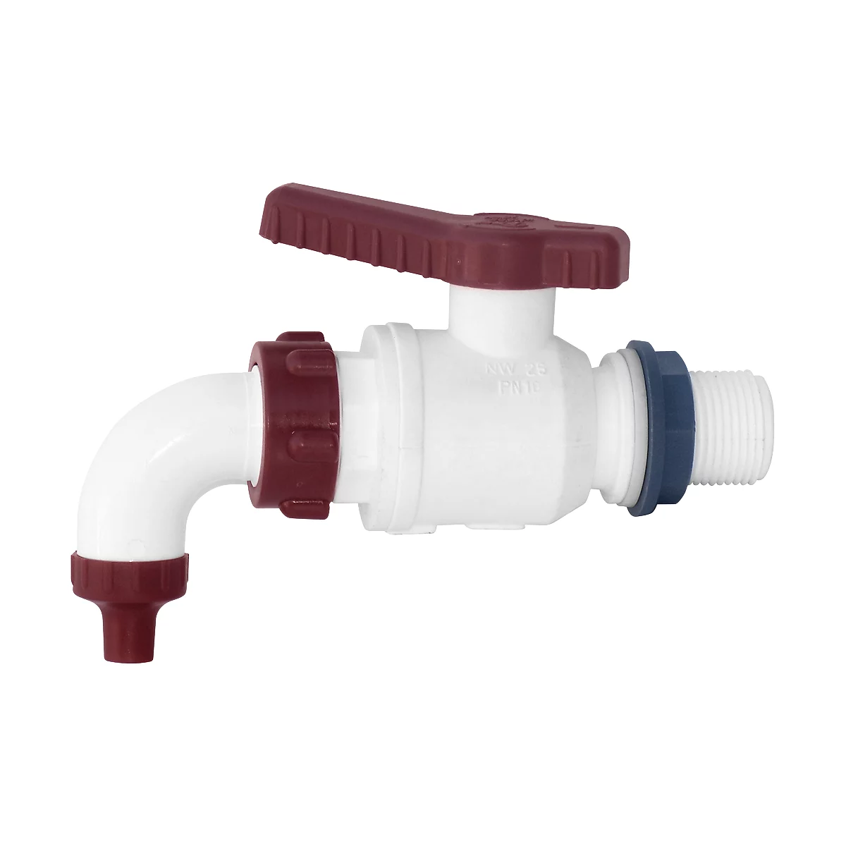 Robinet, en plastique, blanc-rouge, pour cuves et tonneaux en plastique