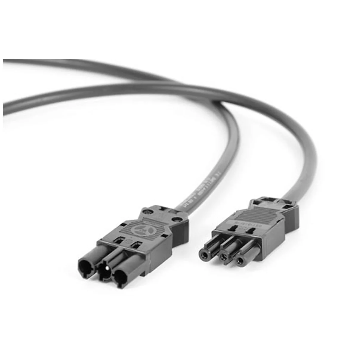 Two black cables with plugs. The plugs are shown against a white background.