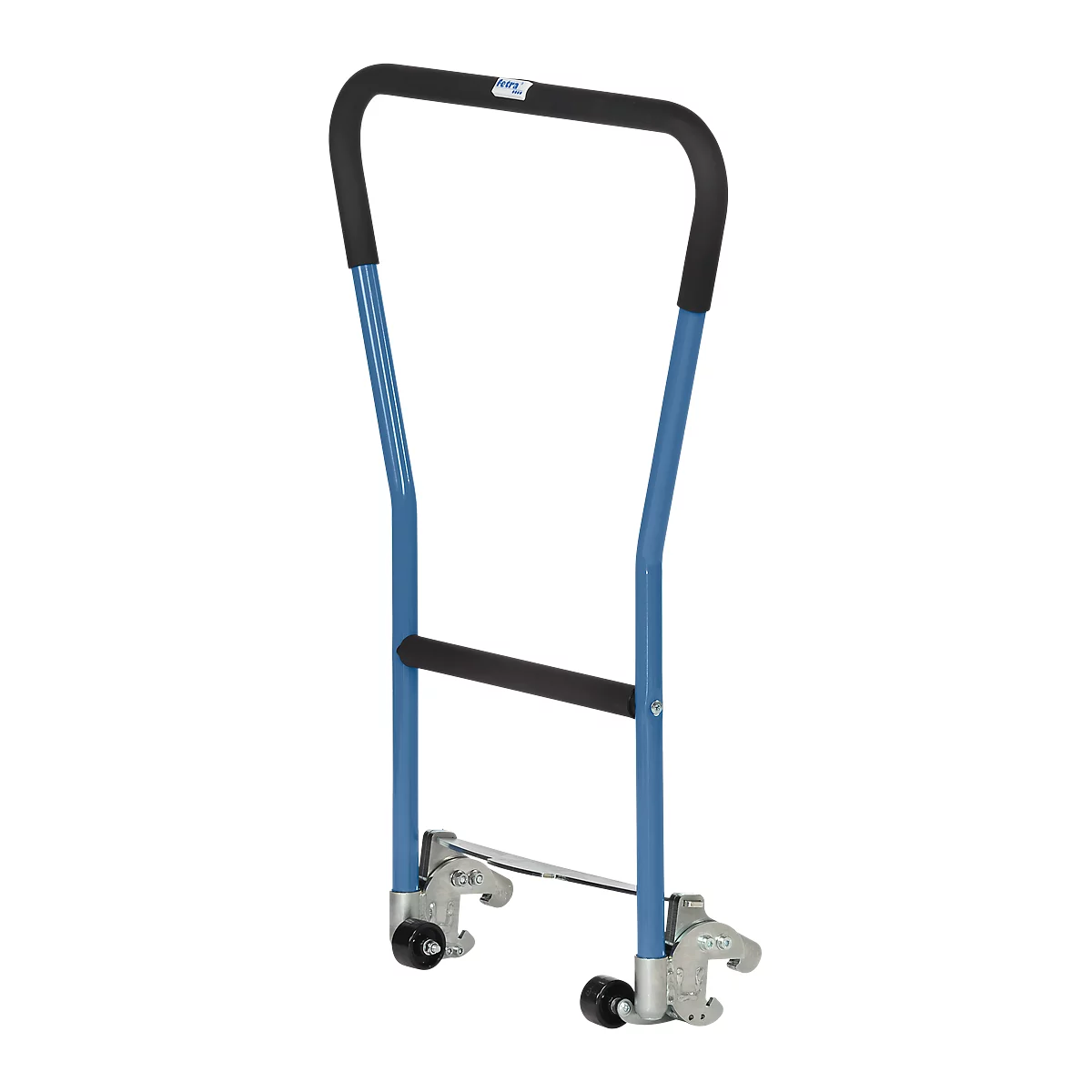 Rohrschiebebügel, für Paletten-Fahrgestell, Stahlrohr, blau, einklinkbar, 2 Hilfsrollen