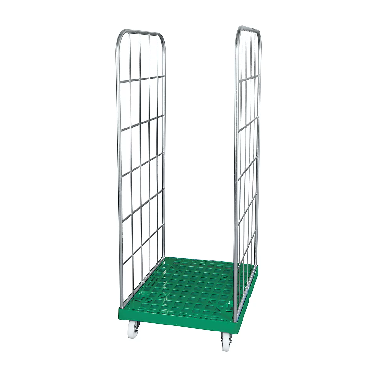 Rolcontainer, 2-zijdig, kunststof vloerplaat, 724 x 815 x 1850 mm, grijs (RAL 7032)