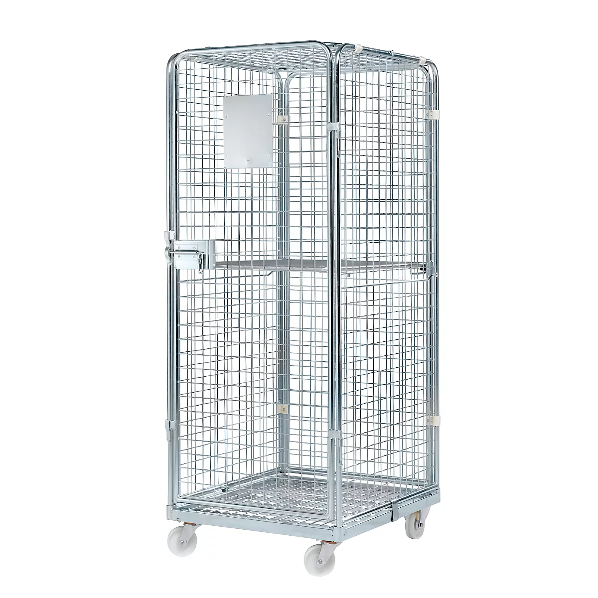 Rolcontainer - 3 gaaszijden en 1 gaasdeur - B 724 x D 810 x 1800 mm - met 1 legbord