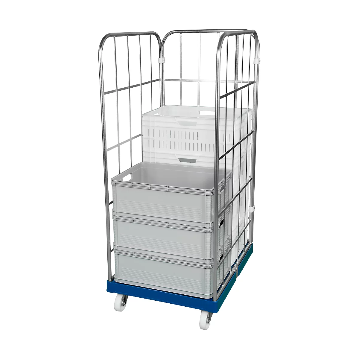 Rolcontainer, 3-zijdig, met achterwand