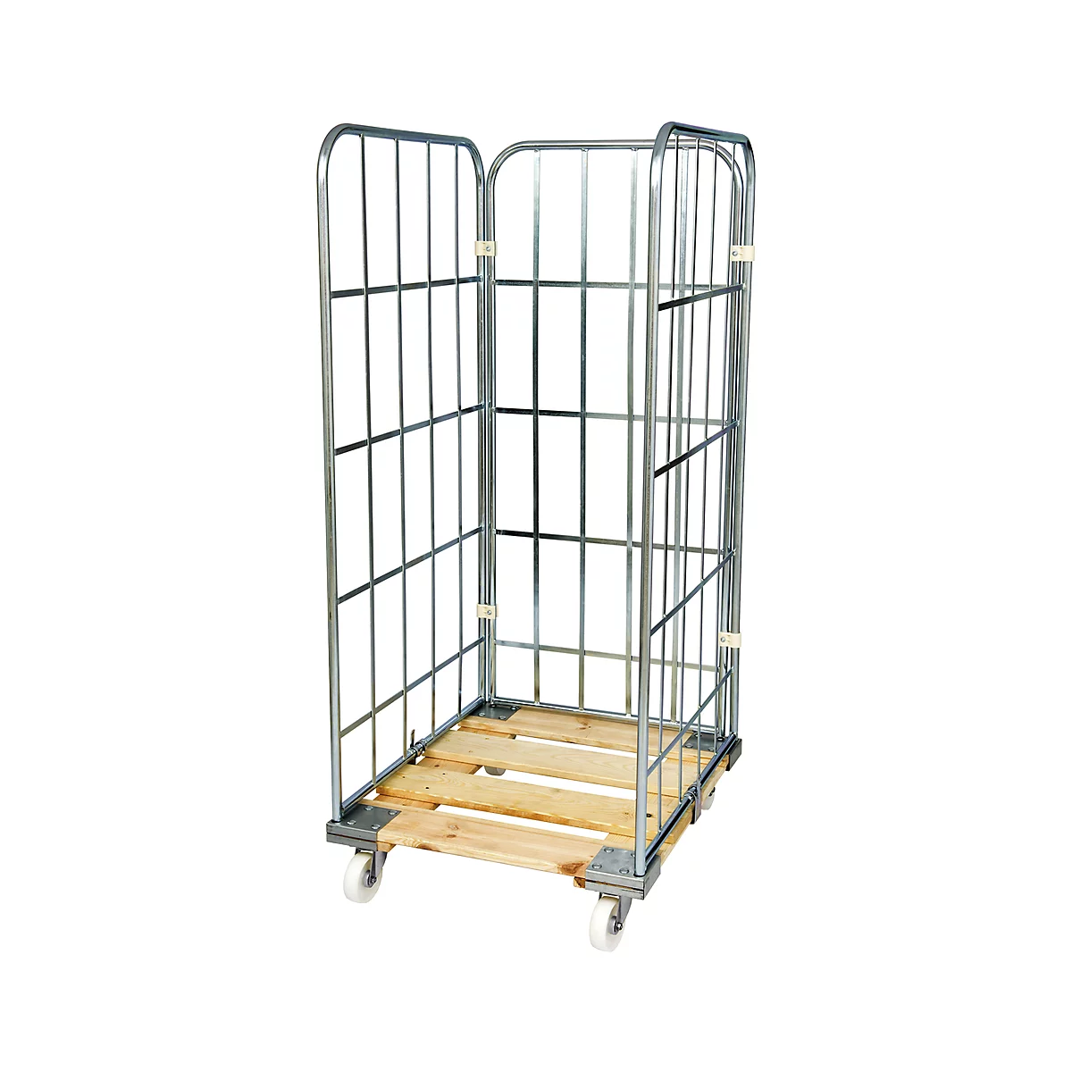 Rolcontainer, 3-zijdig, met houten rolplaat, 1460 mm bruikbare hoogte