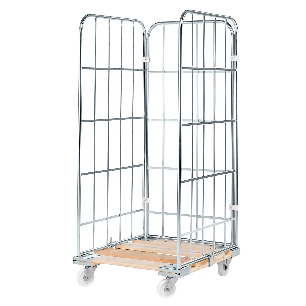 Rolcontainer, 3-zijdig, met houten rolplaat, 1650 mm bruikbare hoogte