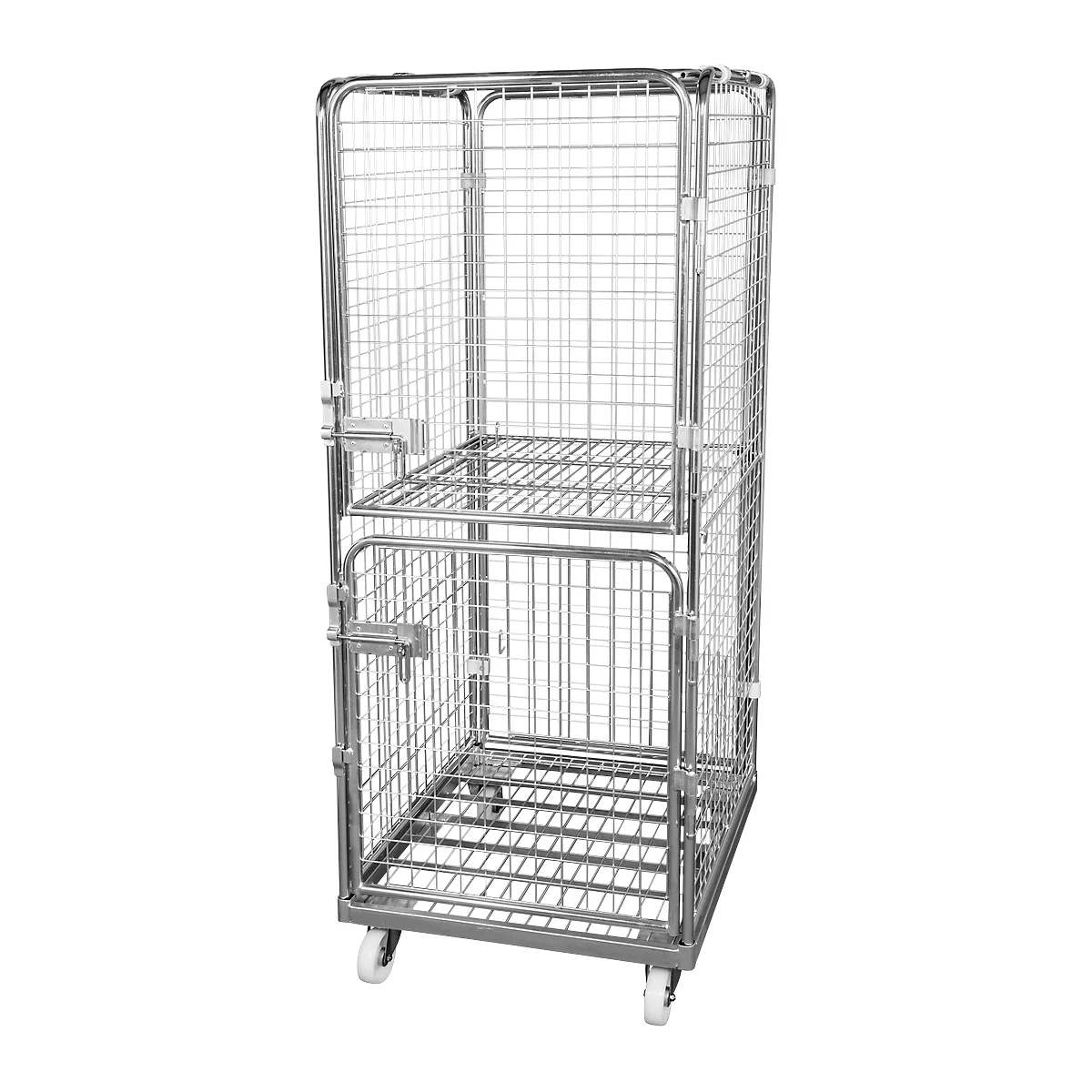 Rolcontainer, 5-zijdig, 2 deuren, met stalen grondplaat, 724 x 815 x 1800 mm