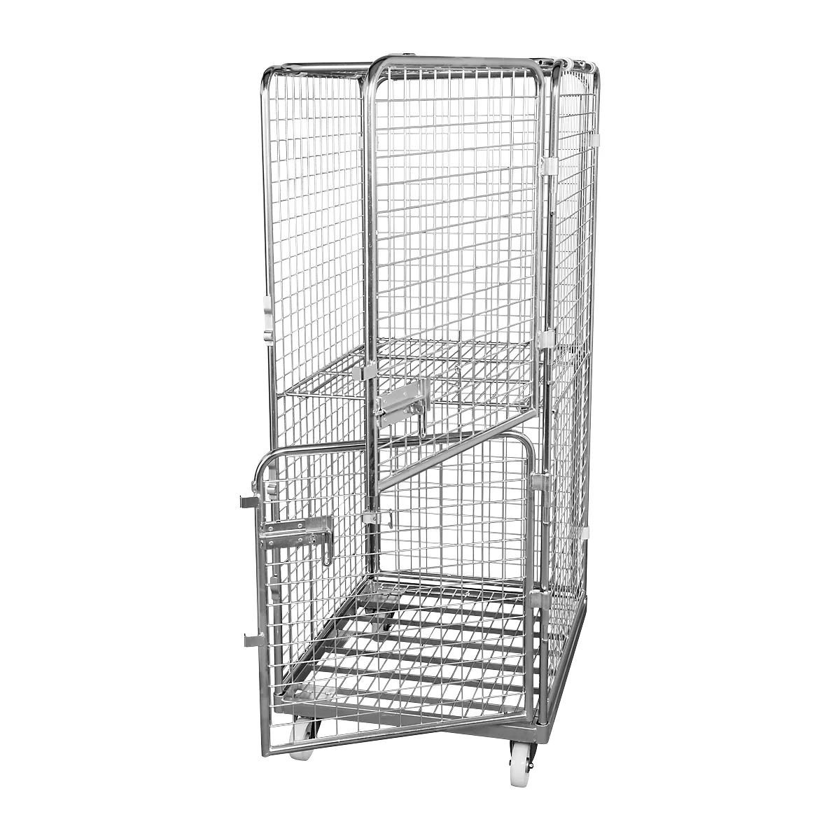 Rolcontainer, 5-zijdig, 2 deuren, met stalen grondplaat, 724 x 815 x 1800 mm