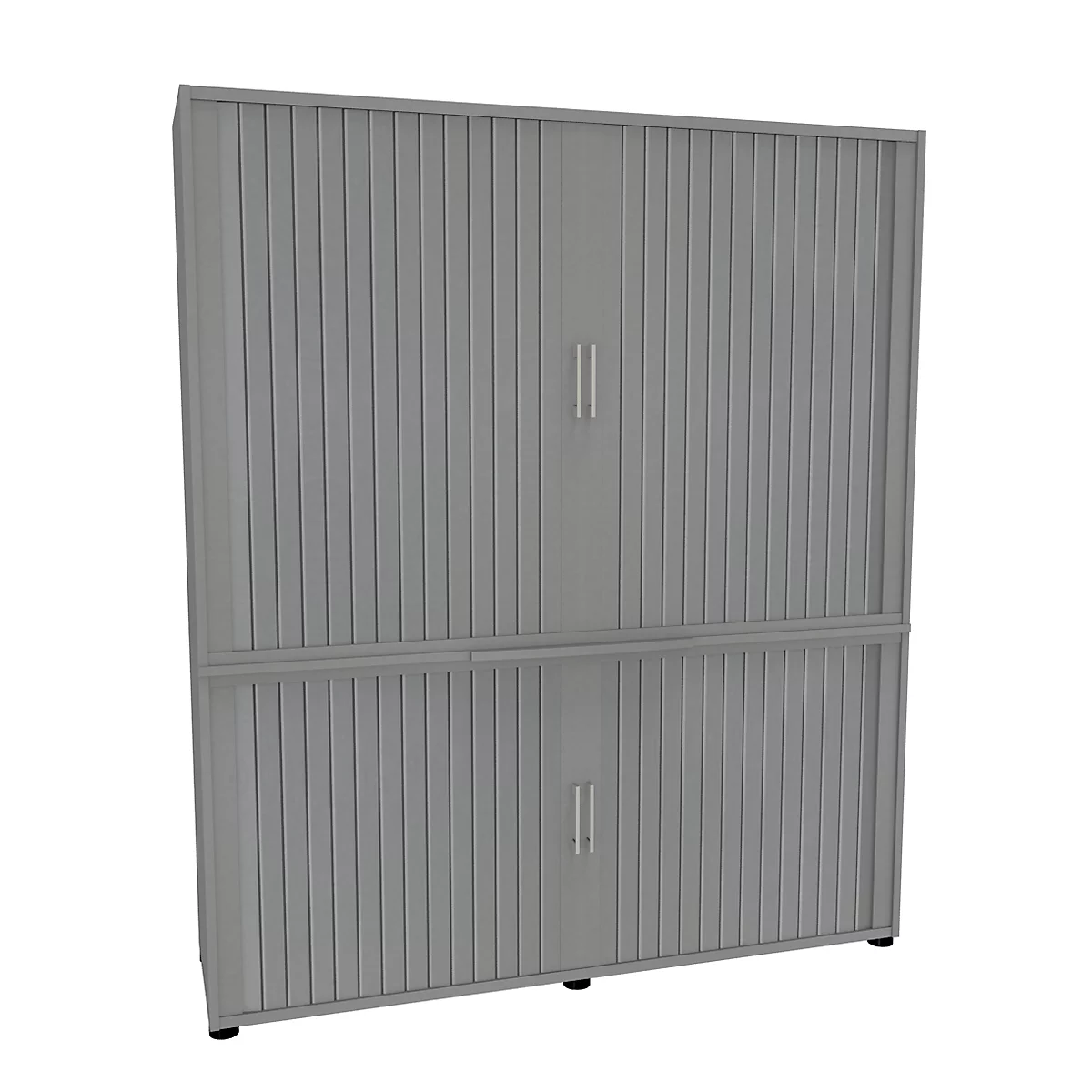 Roldeurkast, 5 ordnerhoogten, 2-delig, met middenwand, B 1600 mm, zilver