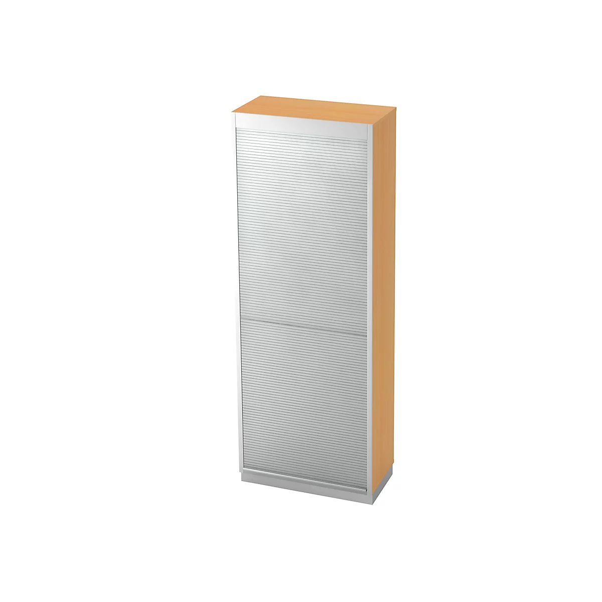 Roldeurkast 5 ordnerhoogten, B 800 x D 420 mm, beukenpatroon/zilver