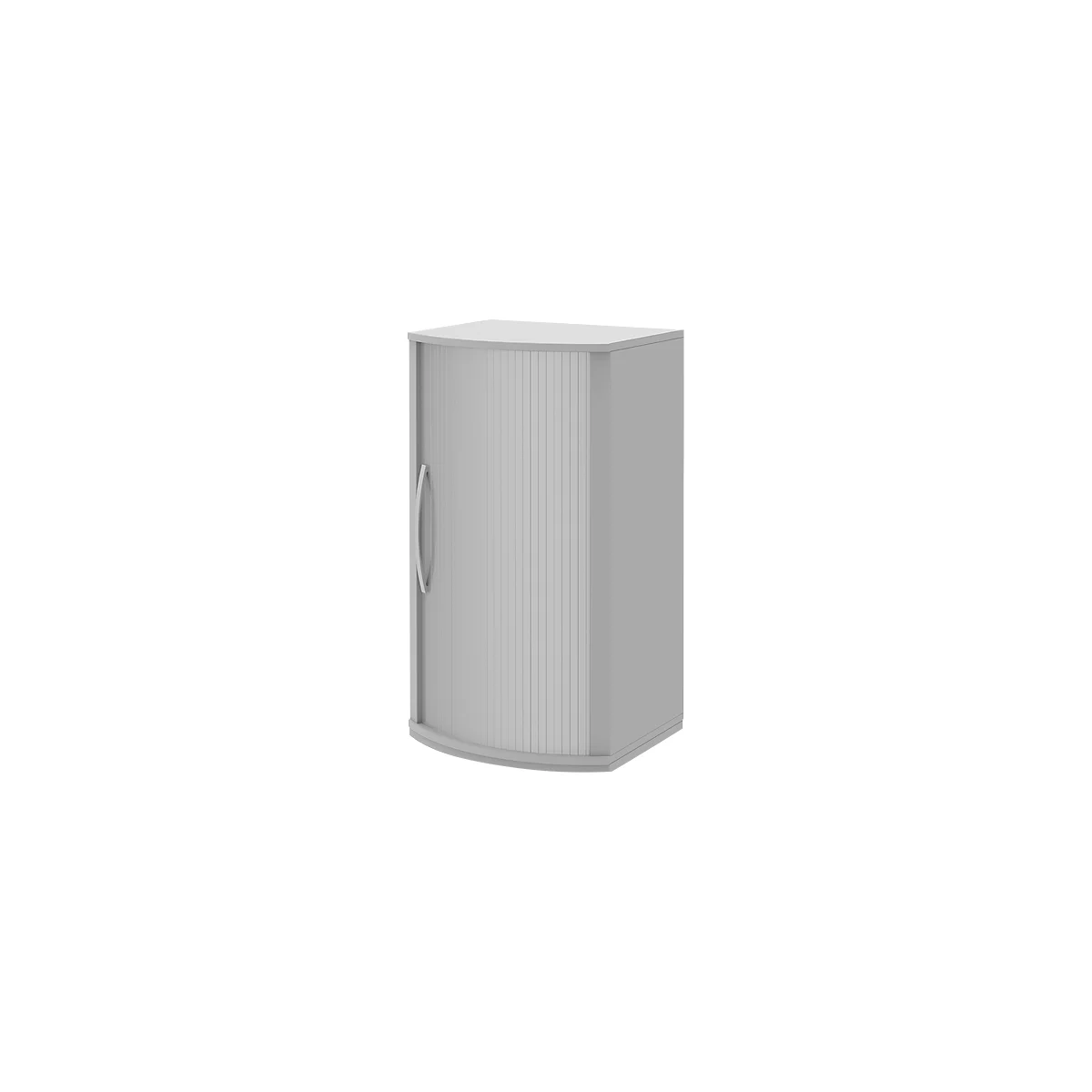 Roldeurkast BARI, 3 ordnerhoogten, 2 legborden, greep links, B 600 x D 530/430 x H 1117 mm, lichtgrijs