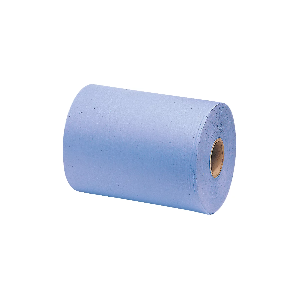 Blue cleaning paper roll. Detail view: The core is brown.