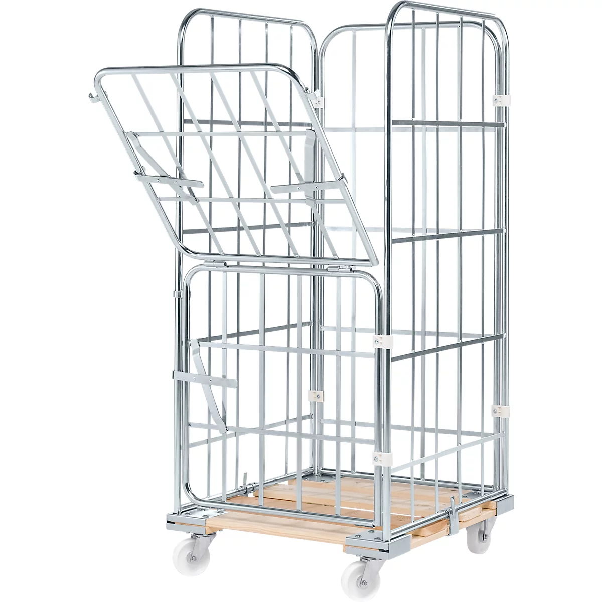 Roll conteneur, 4 côtés, avec châssis mobile en bois