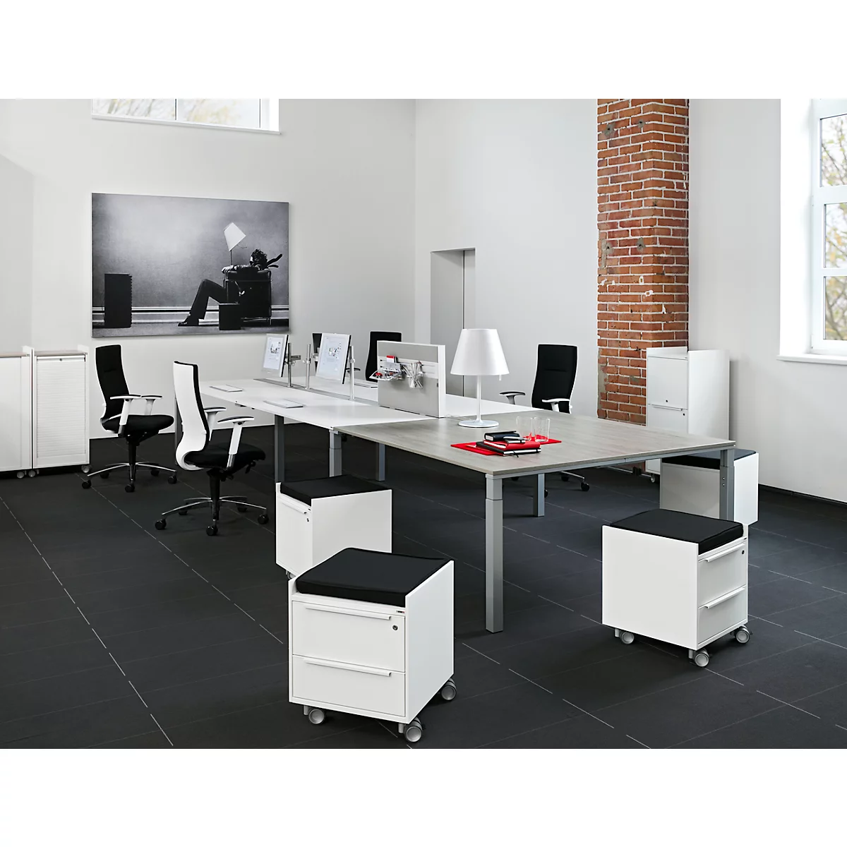 Rollcaddy WINEA MAXX Caddy, 2 tiroirs, tablette numérique coulissante, avec coussin d'assise, blanc