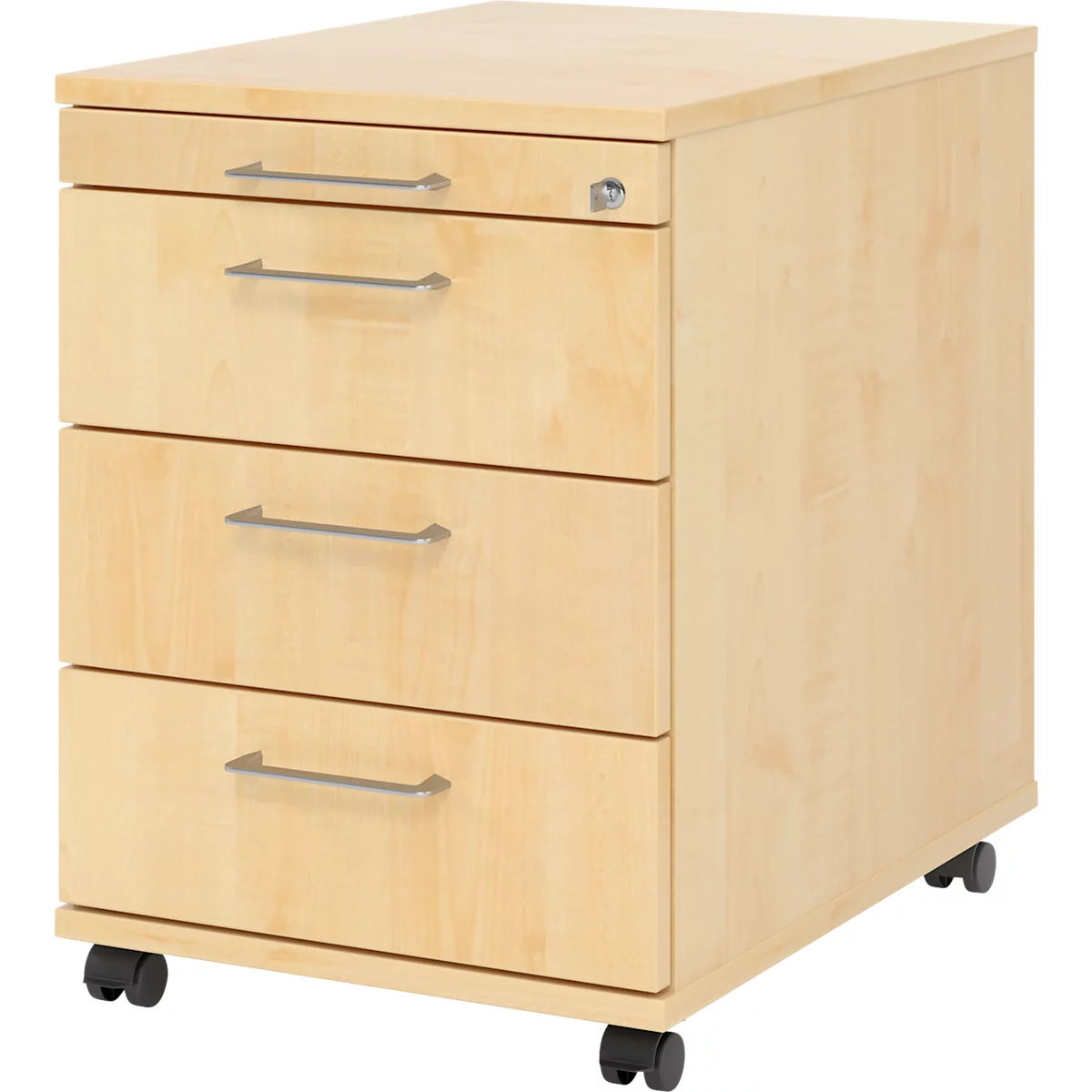Rollcontainer 1233 Breno, 3 Schübe & 1 Utensilienauszug, abschließbar, B 428 x T 580 x H 590 mm, Ahorn-Dekor
