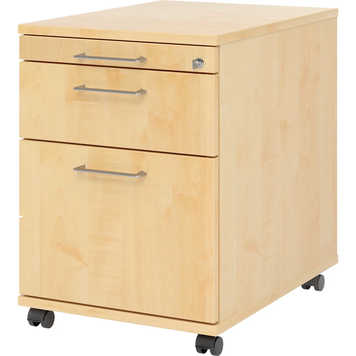 Rollcontainer 126 Breno, 1 Schub, 1 Utensilienauszug & 1 Hängeregistraturschub, abschließbar, B 428 x T 580 x H 590 mm, Ahorn-Dekor