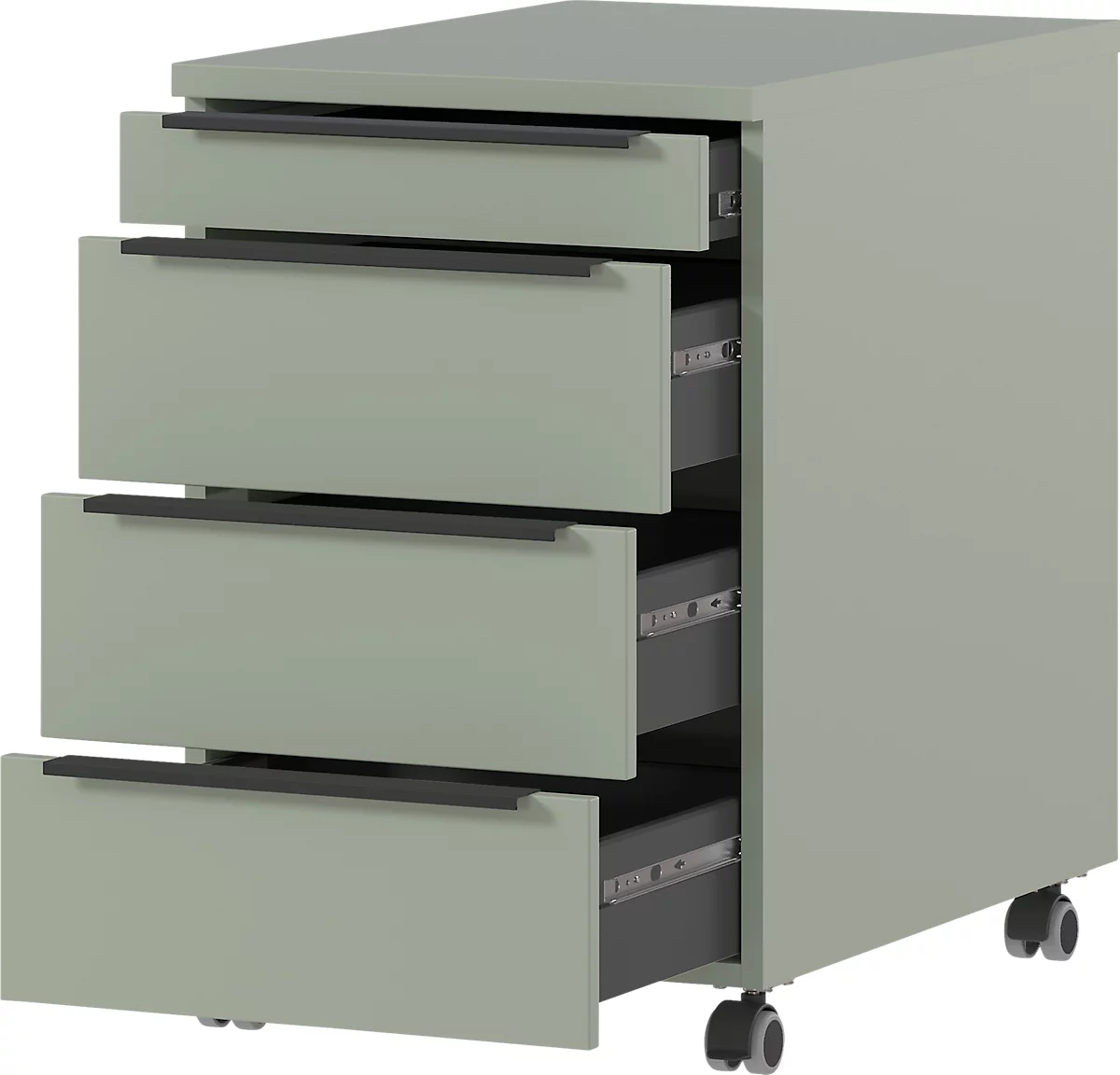 Rollcontainer, 4 Schubladen inkl. Utensilienfach, B 420 x T 600 x H 630 mm, taupegrün
