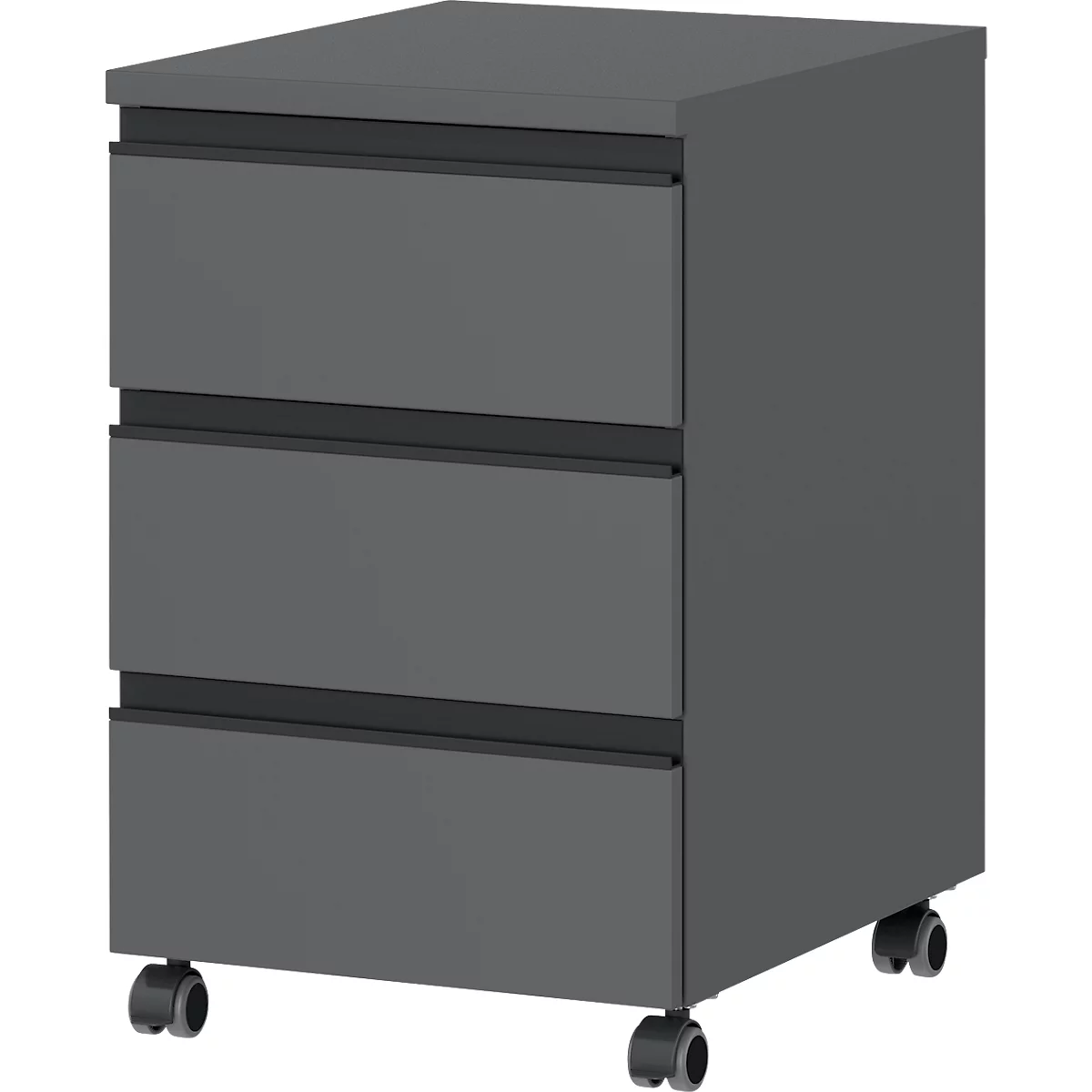 Rollcontainer Aalborg, 3 Schubladen, je 10 kg Traglast, Teilauszug, Metallgriff, feststellbar, B 400 x T 500 x H 630 mm, graphit