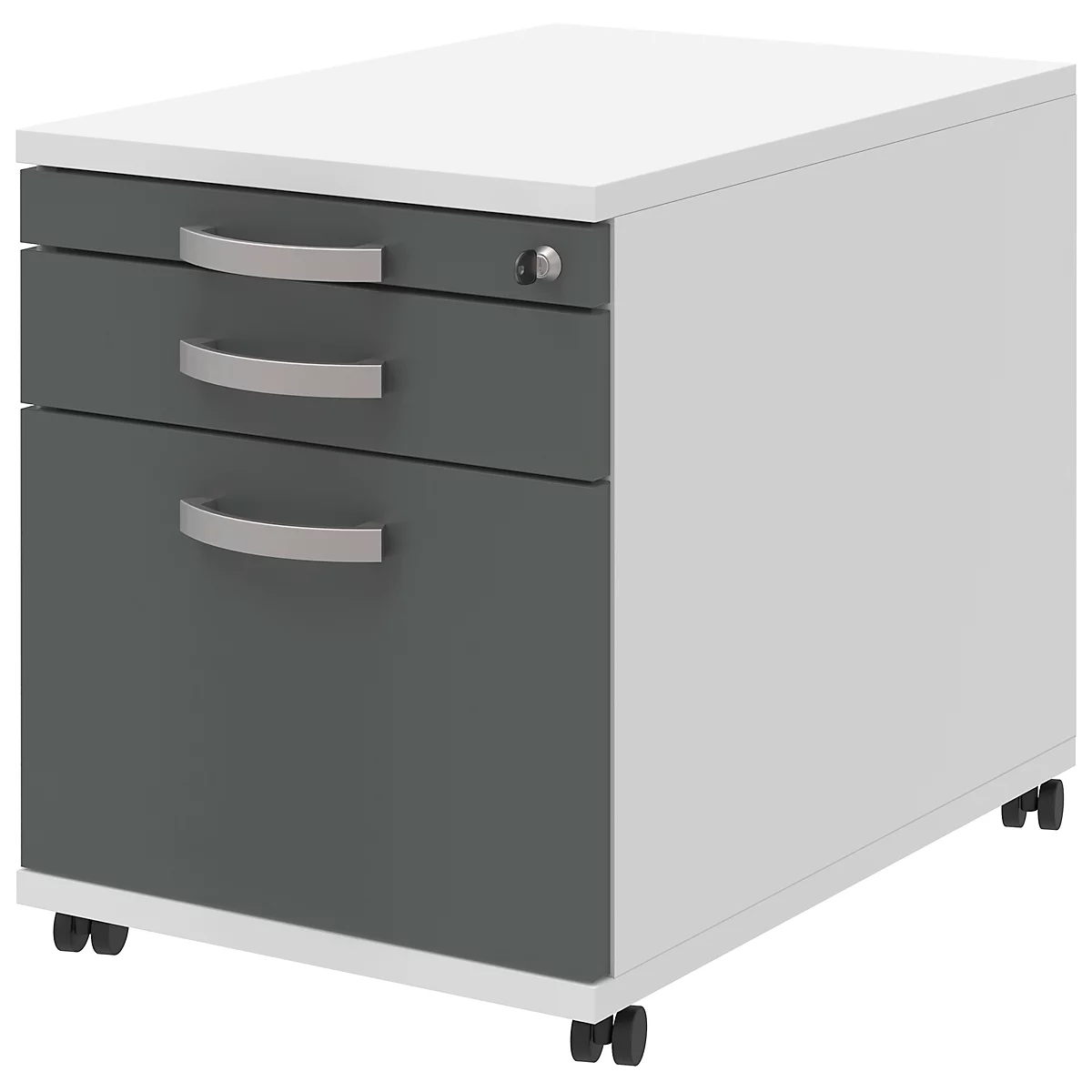 Rollcontainer BARI, HR-Auszug, Materialauszug, 1 Schubkasten, B 432 x T 577 x H 538 mm, weiß/anthrazit