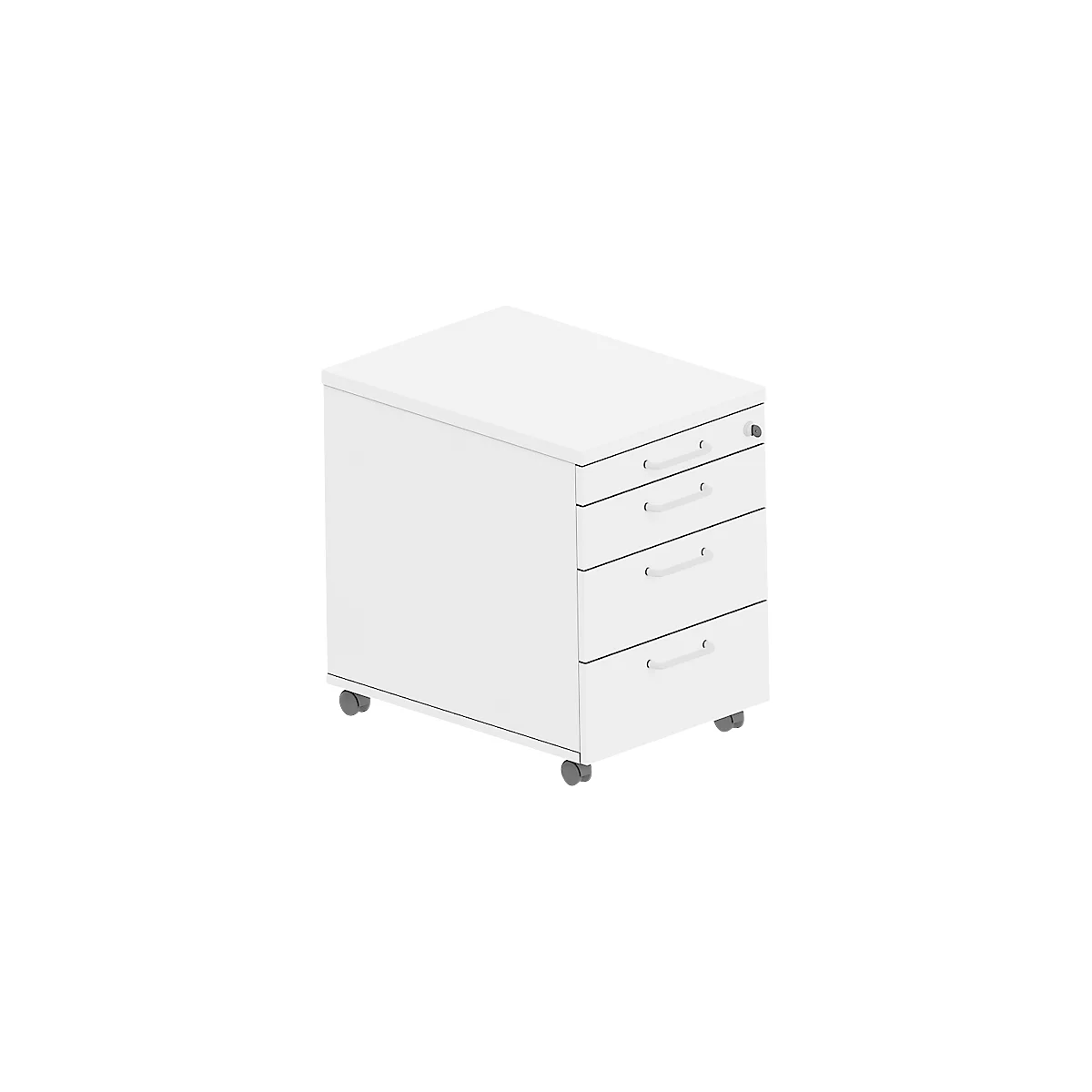 Rollcontainer BEXXSTAR, 1 abschließbarer Utensilienauszug & 3 Schübe, B 430 x T 800 x H 600 mm, weiß