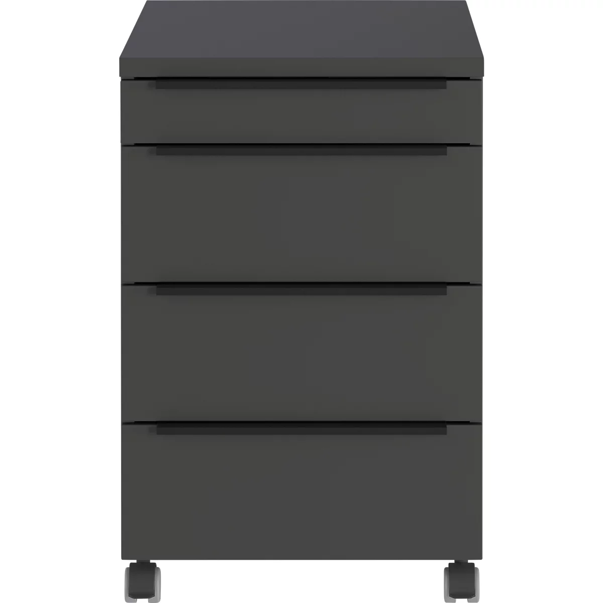 Rollcontainer Porto, 4 Schubladen inkl. Utensilienfach, B 420 x T 600 x H 630 mm, graphit