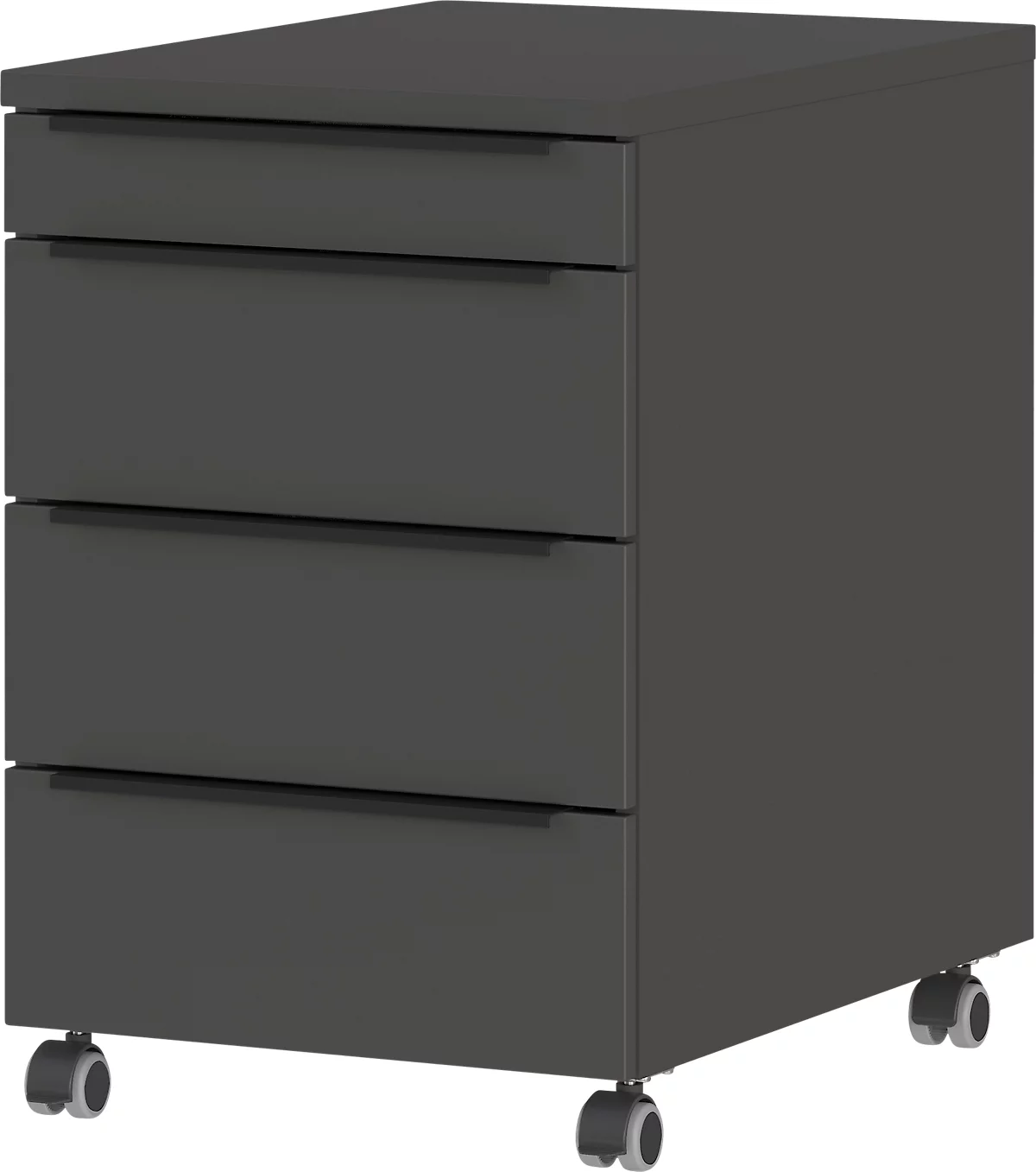 Rollcontainer Porto, 4 Schubladen inkl. Utensilienfach und 1 abschließbaren Schublade, B 420 x T 600 x H 630 mm, graphit