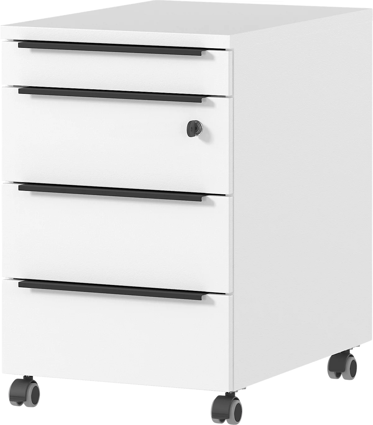 Rollcontainer Porto, 4 Schubladen inkl. Utensilienfach und 1 abschließbaren Schublade, B 420 x T 600 x H 630 mm, weiß