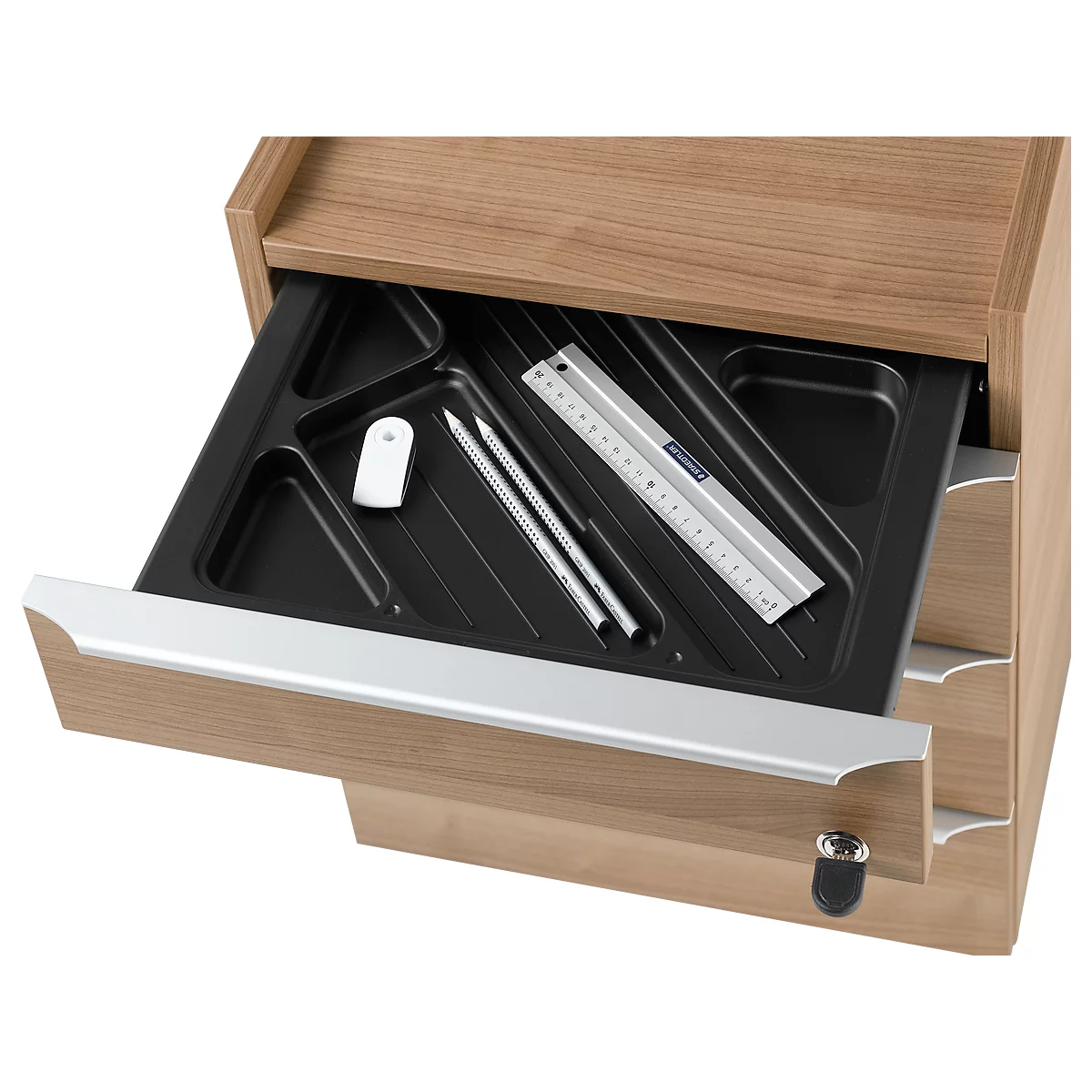 Rollcontainer QUANDOS BOX, 1 + 3 Schübe, B 430 x T 800 x H 570 mm, Kirsche Romana