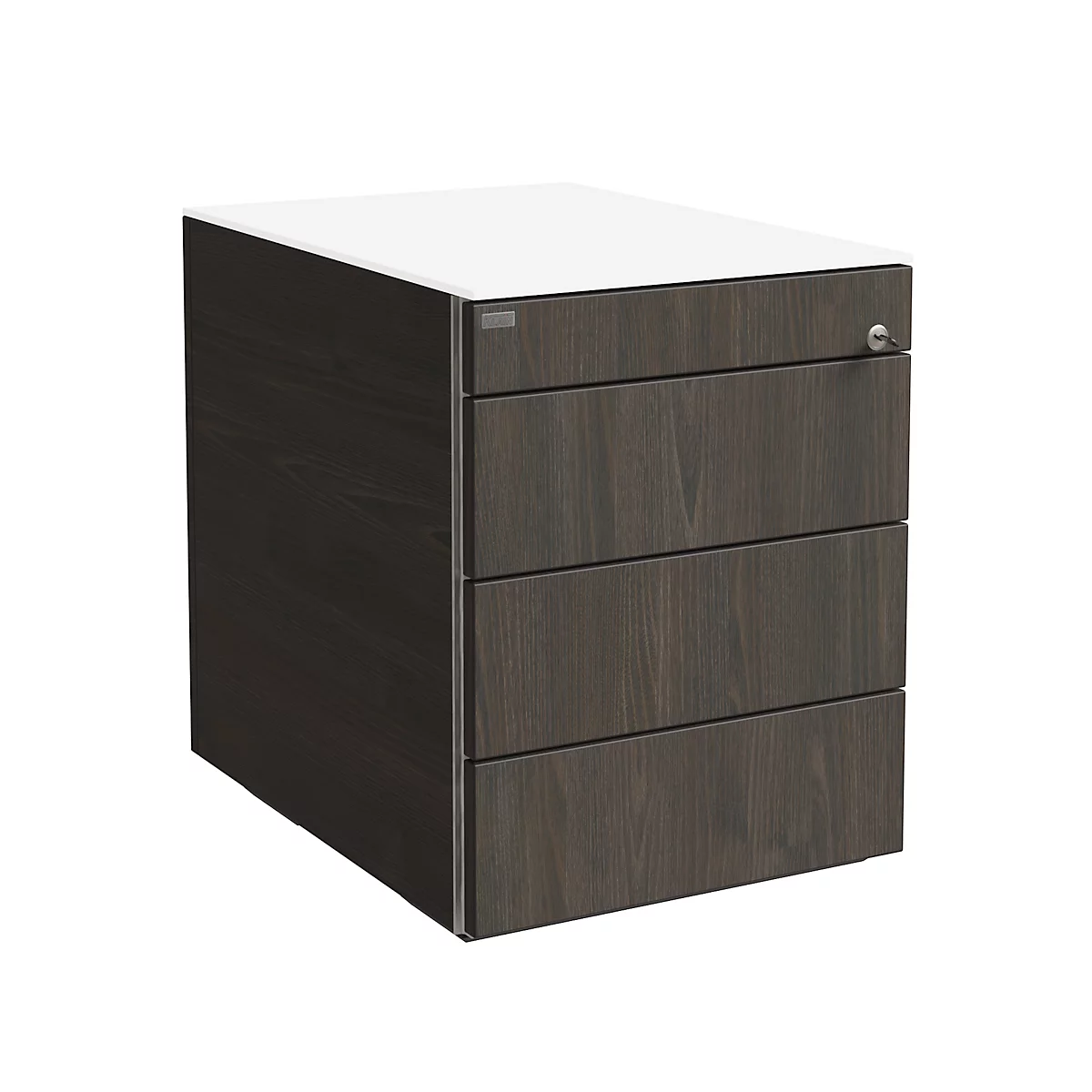 Rollcontainer SOLUS PLAY, 1 + 3 Schübe, grifflos, B 430 x T 600 x H 562 mm, Mooreiche