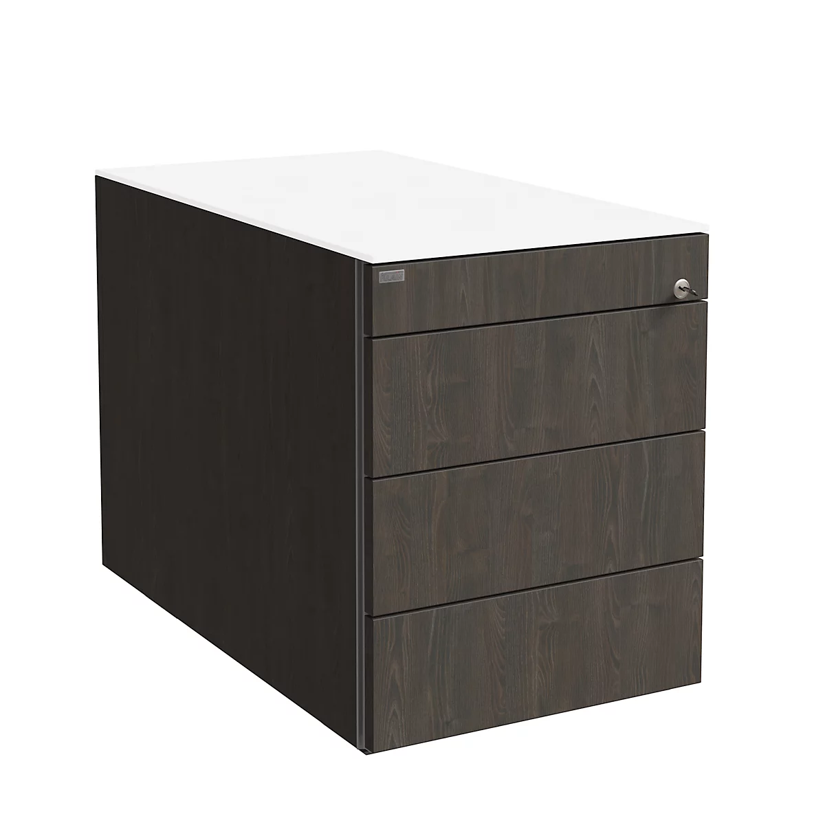 Rollcontainer SOLUS PLAY, 1 + 3 Schübe, grifflos, B 430 x T 777 x H 562 mm, Mooreiche
