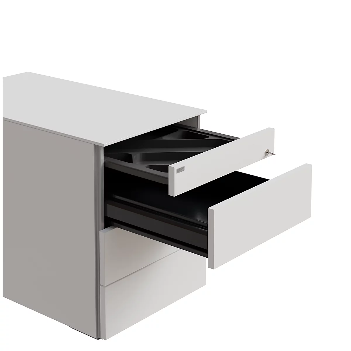 Rollcontainer SOLUS PLAY, 1 + 3 Schübe, grifflos, B 430 x T 777 x H 562 mm, weiß