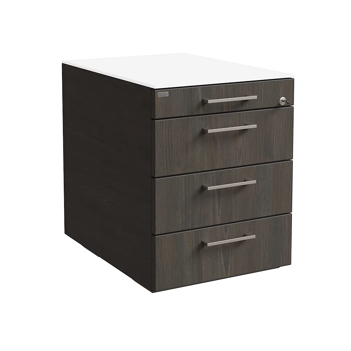 Rollcontainer SOLUS PLAY, 1 + 3 Schübe, mit Griff, B 430 x T 600 x H 562 mm, Mooreiche
