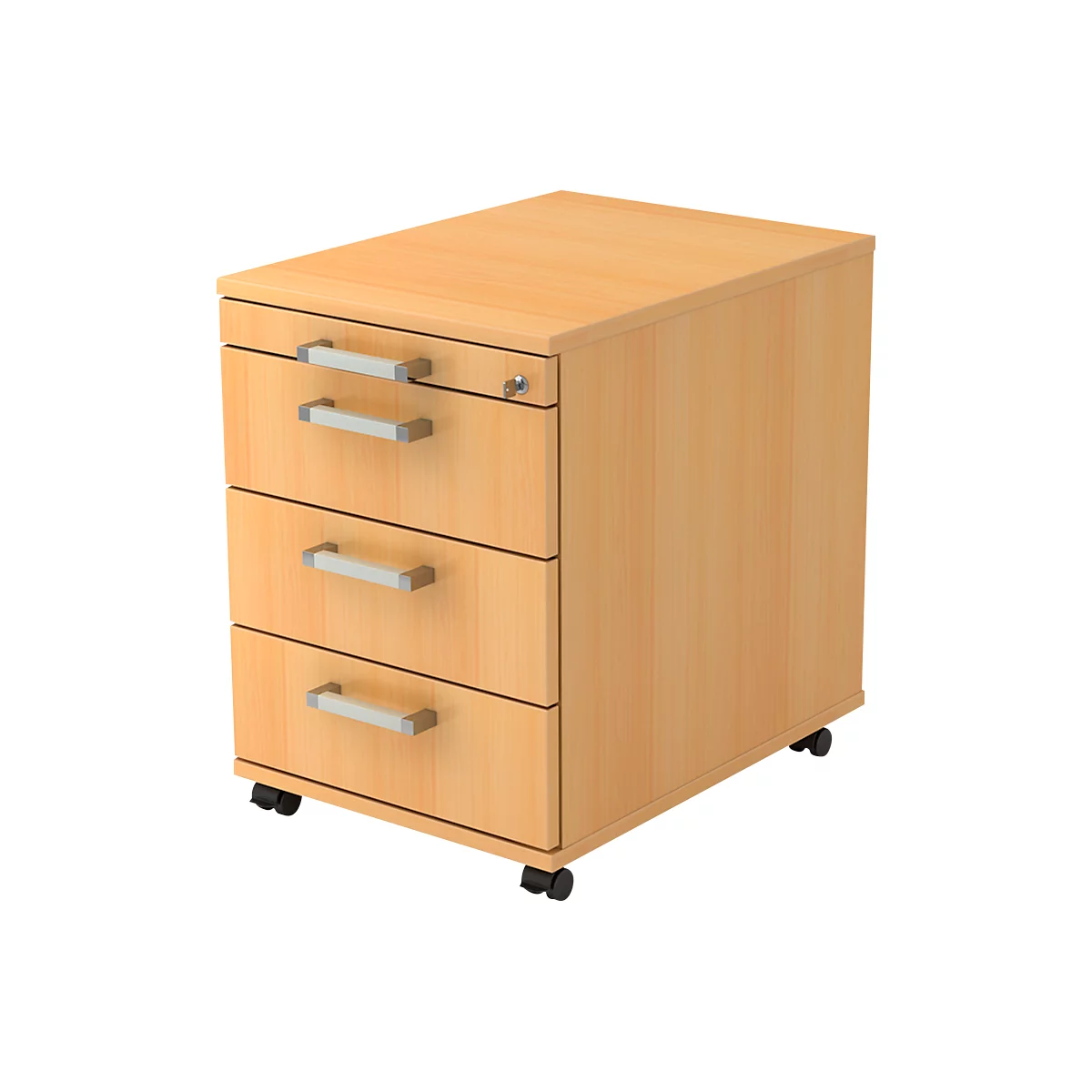 Rollcontainer TARVIS, 1 Utensilienauszug, abschließbar, 3 Schübe, B 428 x T 580 x H 590 mm, Buche-Dekor