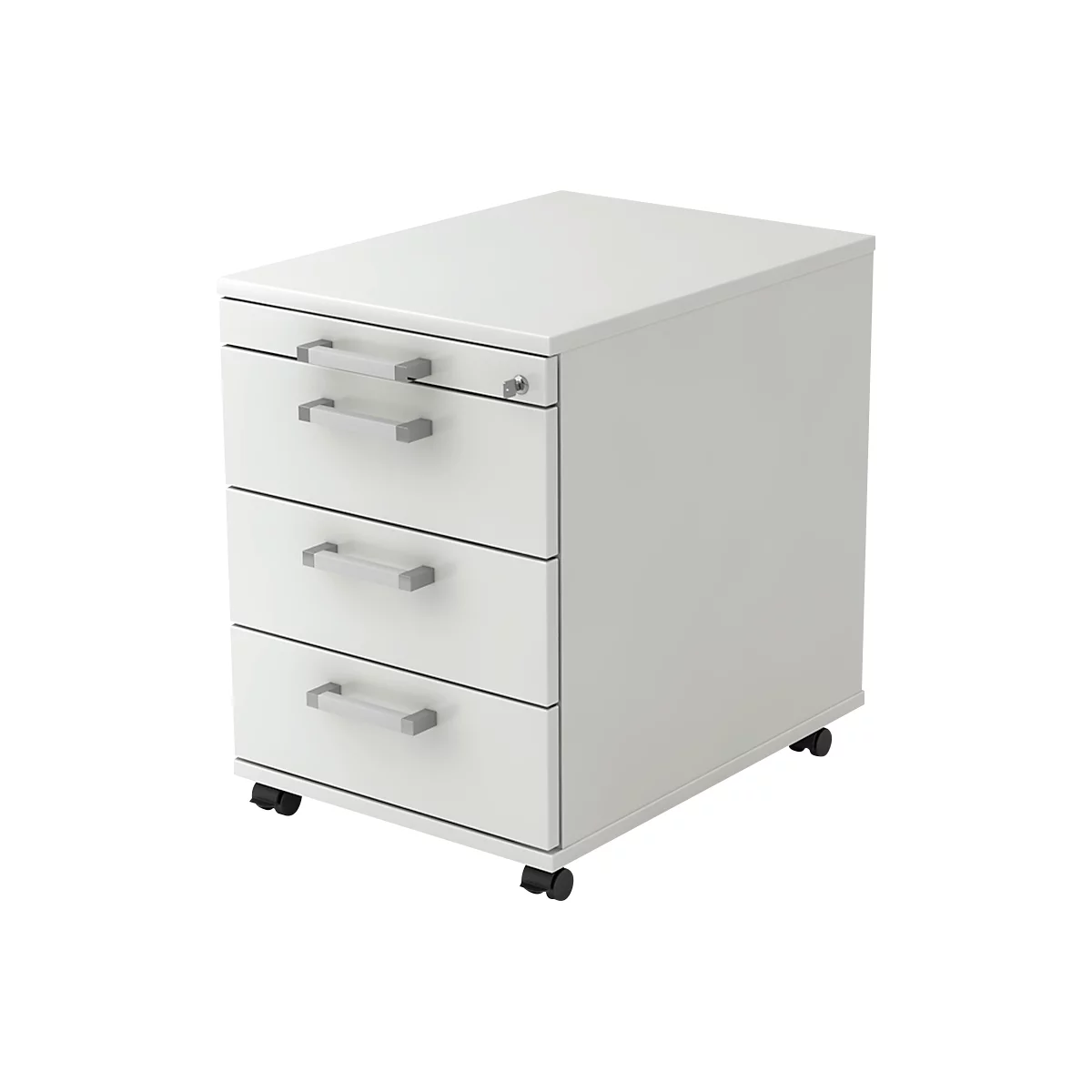 Rollcontainer TARVIS, 1 Utensilienauszug, abschließbar, 3 Schübe, B 428 x T 580 x H 590 mm, lichtgrau