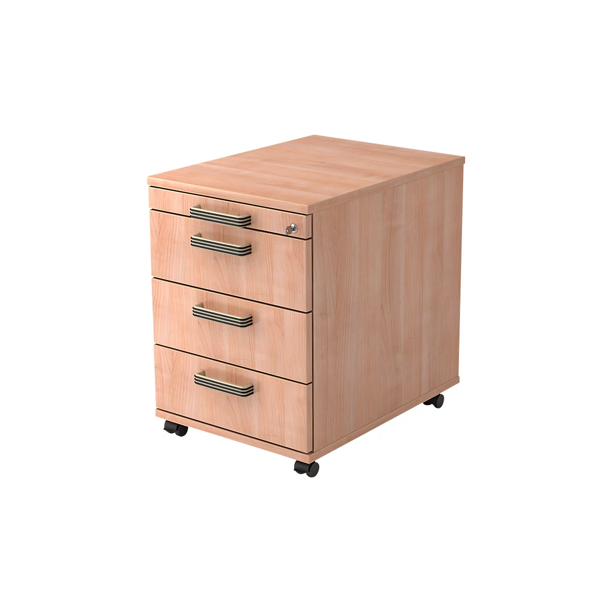 Rollcontainer TOPAS LINE, 3 Schübe, 1 Utensilienauszug, abschließbar, Nußbaum-Dekor/Nußbaum-Dekor, T 580 mm