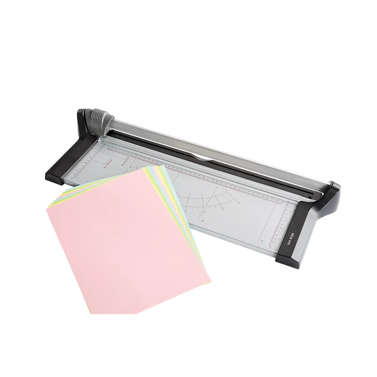 Rollensnijder A3 SH R38, voor formaten tot A3, snijcapaciteit 8 vel, B 210 x D 610 x H 72 mm, metaal, zilver-zwart