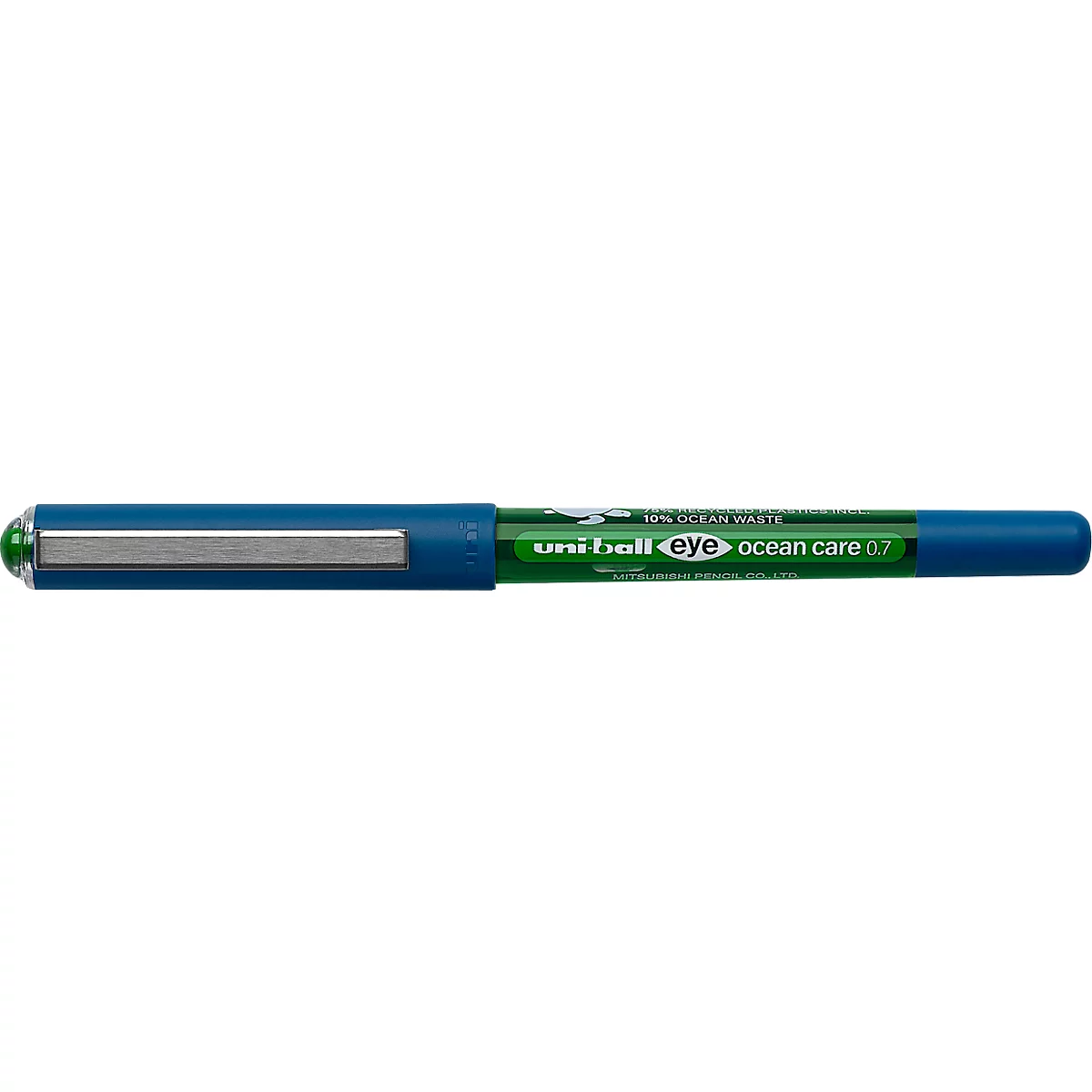 Roller uni-ball UB EYE Ocean Care, largeur de trait 0,4 mm, Ø de bille 0,7 mm, indélébile, fenêtre, 75 % de plastique recyclé, 12 pièces, couleur d'encre vert