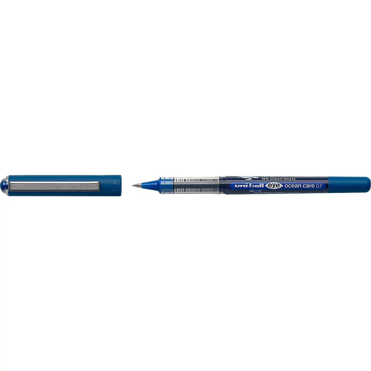 Rollerball uni-ball UB EYE Ocean Care, lijndikte 0,4 mm, bal Ø 0,7 mm, documentbestendig, venster, 75% gerecycled kunststof, 12 stuks, schrijfkleur blauw