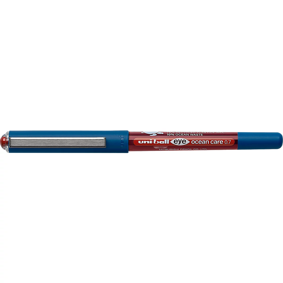 Rollerball uni-ball UB EYE Ocean Care, lijndikte 0,4 mm, bal Ø 0,7 mm, documentbestendig, venster, 75% gerecycled kunststof, 12 stuks, schrijfkleur rood