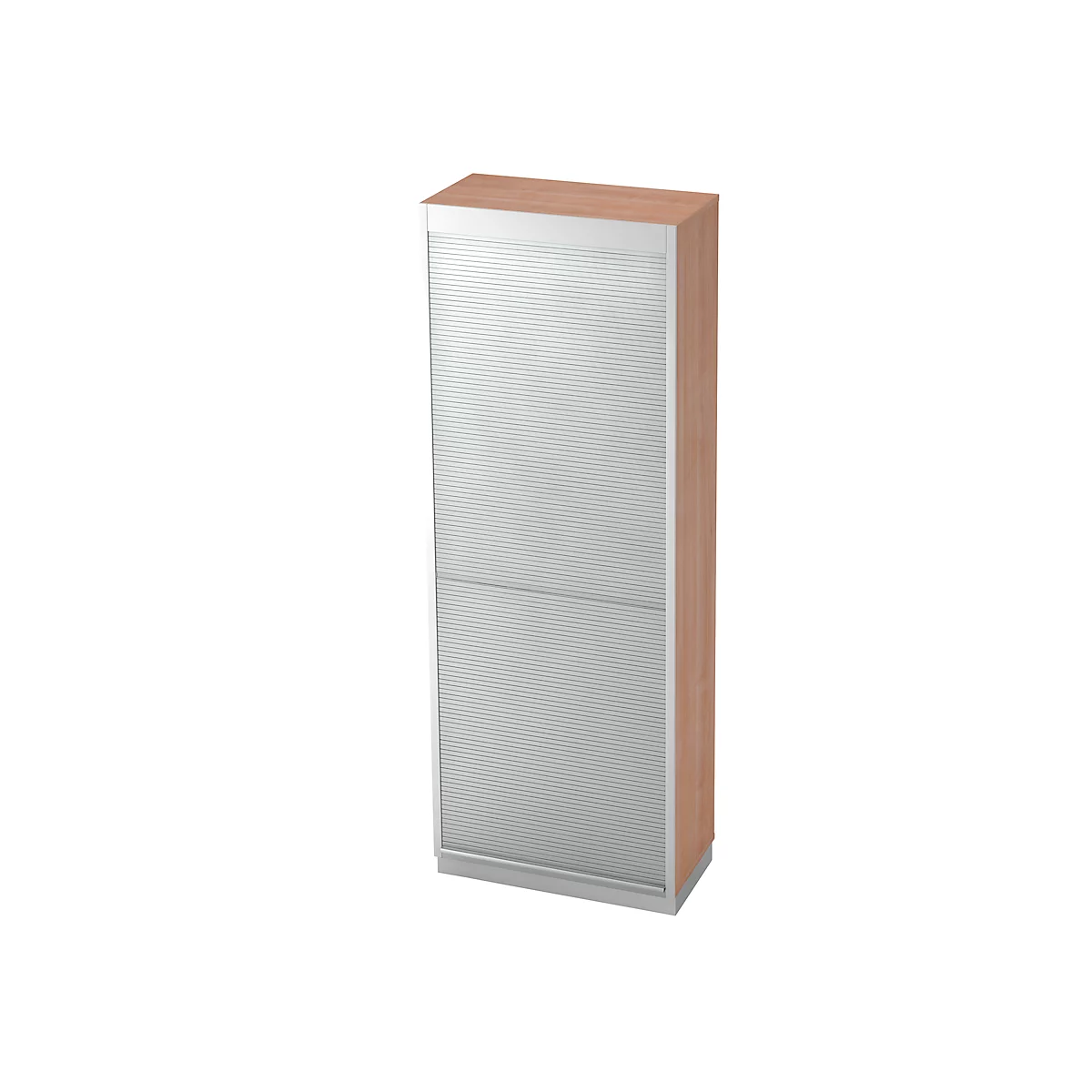 Rollladenschrank 5 OH, B 800 x T 420 mm, Nussbaum-Dekor/silber