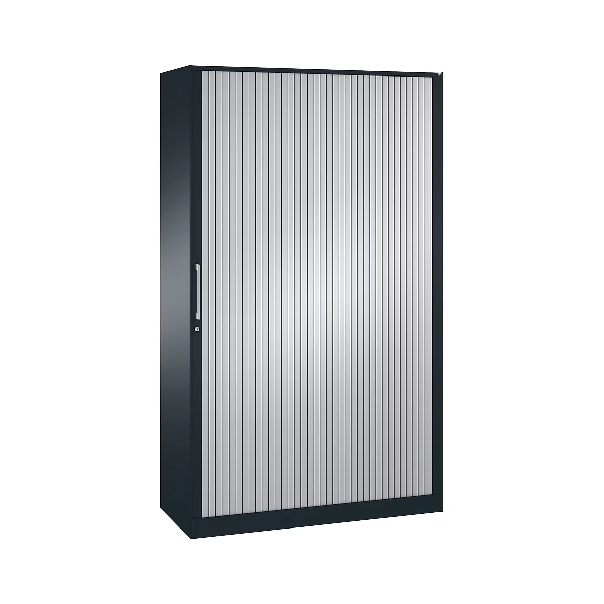 Rollladenschrank ASISTO C 3000, 5 Ordnerhöhen, mit Akustik-Rollladen, 1200 mm Breite, anthrazit/alusilber