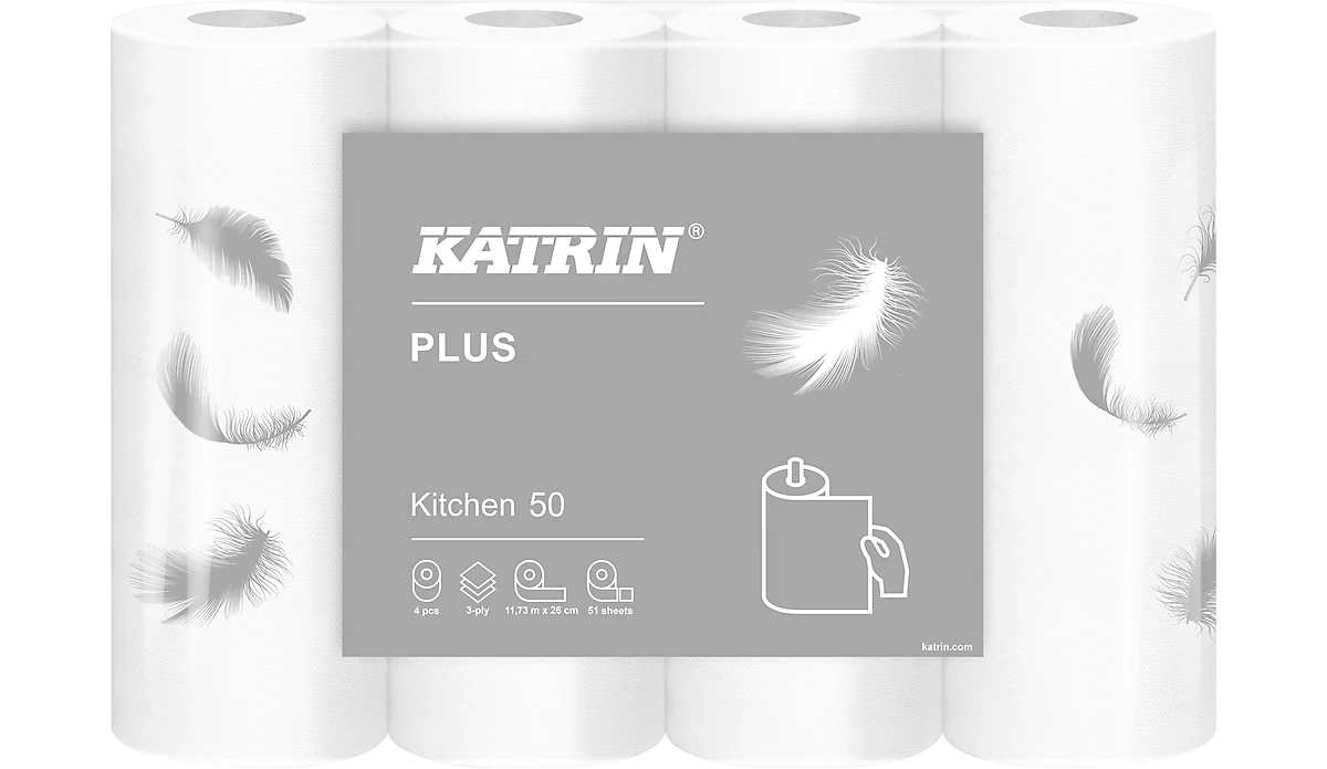 Rollo de cocina KATRIN Plus, blanco, 3 capas, 61 hojas por rollo, 32 rollos por caja