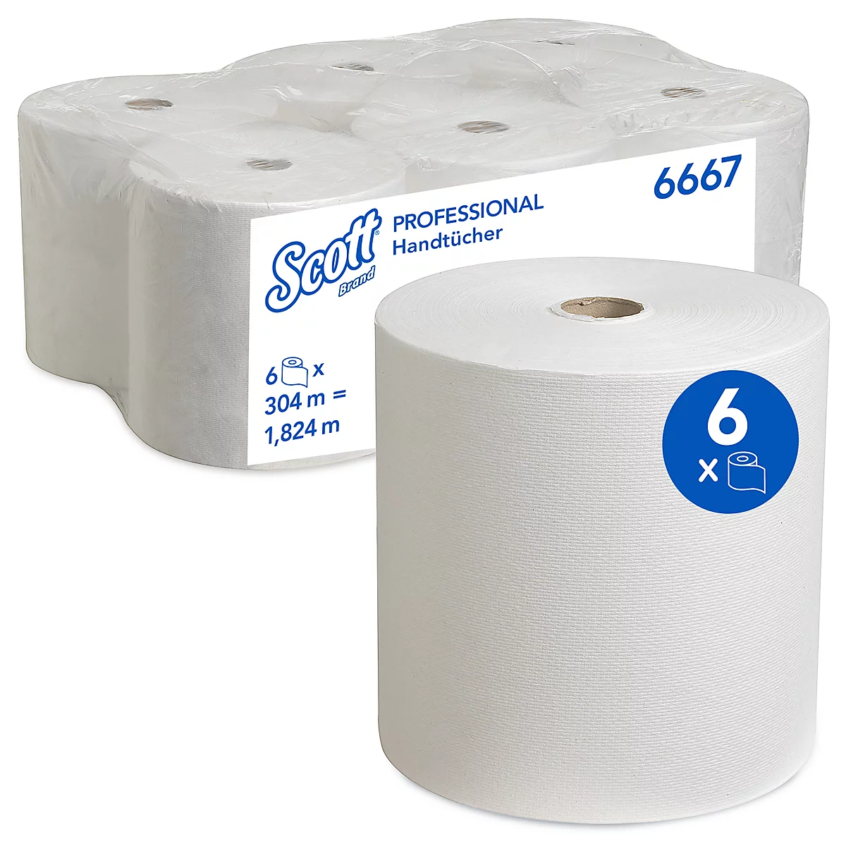 Rollo de papel Scott® 6667, resistente al desgarro, 1 capa, 6 rollos á 304 m, blanco