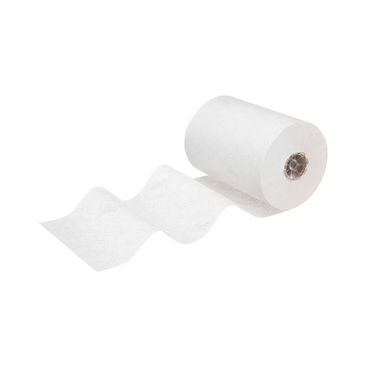 Rollo de papel blanco con papel desenrollado. El papel se muestra sobre un fondo blanco.