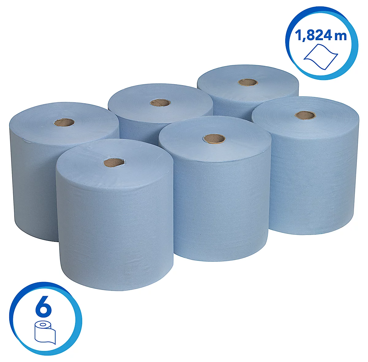 Rollo de toallas de papel Scott® 6668, resistente al desgarro, 1 capa, 6 rollos á 304 m, azul