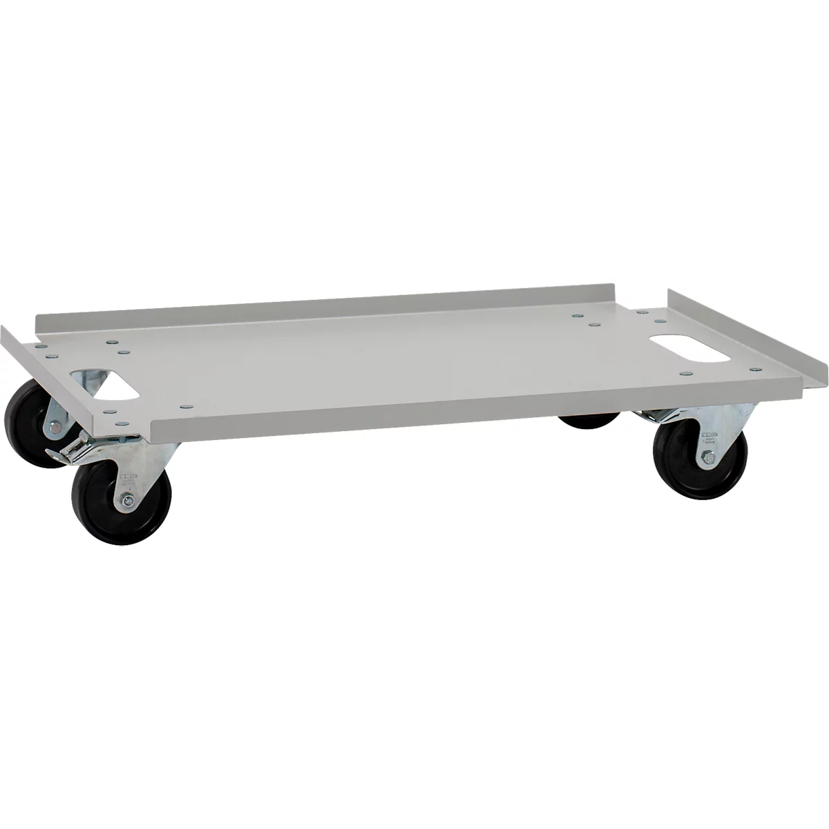 Rollwagen für CEMO Akku-Lade- und Lagerschränke, Traglast 240 kg, auf Rollen, B 800 x T 600 x H 150 mm, lichtgrau RAL 7035