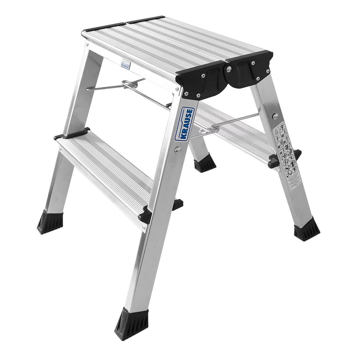 Rolly dubbele inklapbare trap, 2 x 2 treden, aluminium kleur